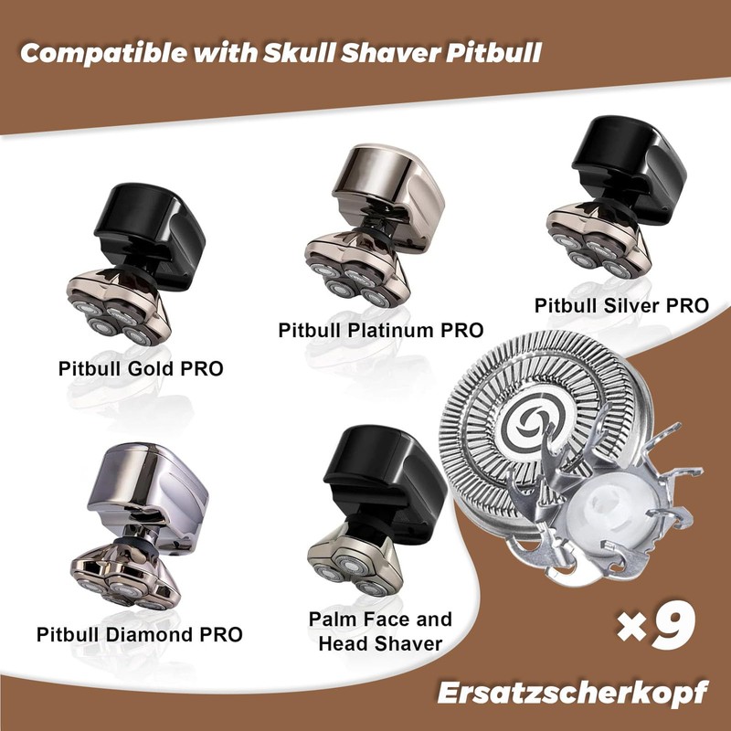 Pack of 9 Replacement Shaving Head for Pitbull Skull Shaver,