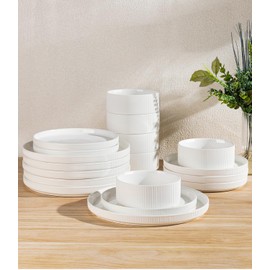 TheTerra Ceramic Dinnerware Sets for 6, 18 Pieces Porcelain Lightweight Plates and Bowls Sets, Scratch Resistant Dish Set, Oven & Microwave & Dishwasher Safe