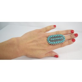 Skelapparel Bohemian Style Blue Squash Blossom Howlite Oversized Cuff Fashion Ring