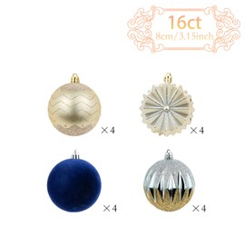 16ct 80mm/3.15" Christmas Ball Ornaments - Shatterproof Balls Ornaments for Christmas Tree, Hanging Balls for Xmas Tree Holiday Wedding Party Home Decor (Navy Blue)