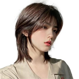 Wolf Cut Wig, Short Hair Wig, Men's Wig, Short, Full Wig, Men's Clothing, Harajuku, Handsome, Natural, Small Face, Curvy Layer, Wig, Daily Use, Net/Comb Included (Brown)