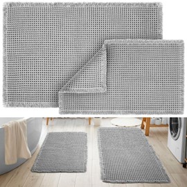 Tinideya Waffle Bathroom Rugs and Mats Sets 2 Pcs Waffle Bath Mat 18 x 30 and 24 x 36 Absorbent Bathroom Rugs Brown Bathroom Rugs Non Slip Machine Washable Bath Rugs for Bathroom (Light Gray)