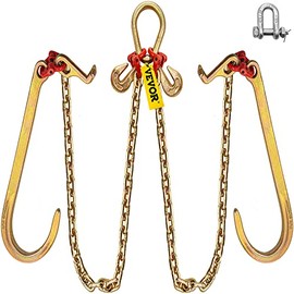 VEVOR V Bridle Chain, 5/16 in x 3 ft Bridle Tow Chain, Grade 80 V-Bridle Transport Chain, 9260 Lbs Break Strength with TJ Hooks and Crab Hooks, Heavy Duty Pear Link Connector and Chain Shorteners