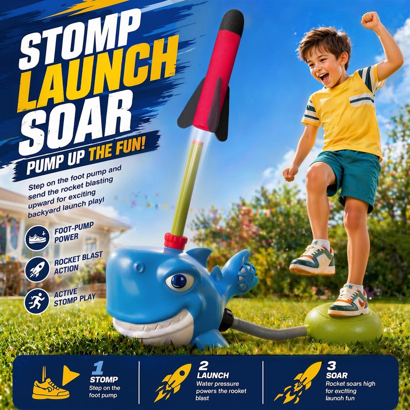 Shark Water Sprinkler Toy, 4-in-1 T Ball Splash Game for