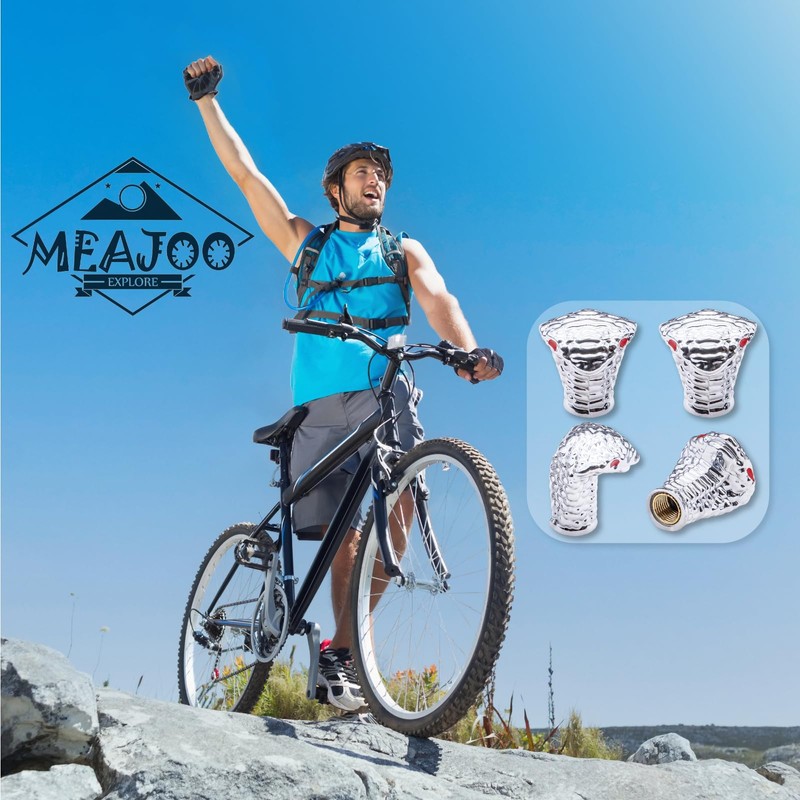 MEAJOO 4PCS Cobra Style Tire Valve Stem Caps, Snakehead Shape,
