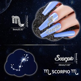XEAOHESY 20 Pieces Silver Alloy Scorpio Zodiac Nail Charms 10pcs Scorpio Symbols Sign Charms for Nails 10pcs Scorpio Words Nail Charms for Women Nail Art Decoration