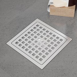 Zenomize 6 Inch Square Shower Drain Floor Drain with Removable Cover Grid Grate, SUS304 Stainless Steel CUPC Certificate, 6x6 Brushed Shower Drain