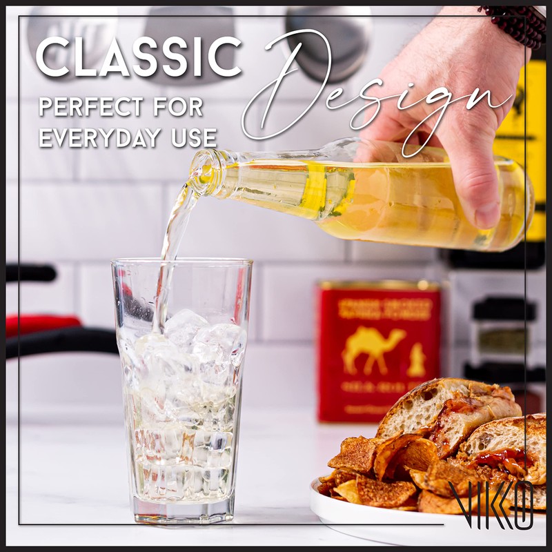 Vikko Drinking Glasses, 11 Ounce Large Glass Cups, Durable Glasses
