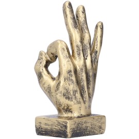 Pssopp Finger Statue Gesture Sculpture Resin Finger Statue Hand Gesture Desk Statues Finger Sculpture Decor Desktop Ornaments (Copper)