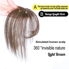 Goessom Clip in Bangs One Piece Fringe with Temple Remy Human Hair 3D Topper Bangs for Women 1 Pieces Straight Air Bangs