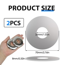 2 Pack 26mm G3/4 Chrome Shower Pipe Cover Round Escutcheon Plate Collars High Collar Steel Tap Hole Concealers for 26mm Diameter Pipe Bathroom & Kitchen (70mm OD, 8mm Height) Silver