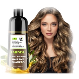 FARNDU Light Brown Hair Dye Shampoo 3 in 1 with Argan Oil – 10-15 Min Gray Coverage, Natural Instant Hair Color Shampoo for Women and Men, Ammonia & Paraben Free, Long-Lasting Up to 6 Months
