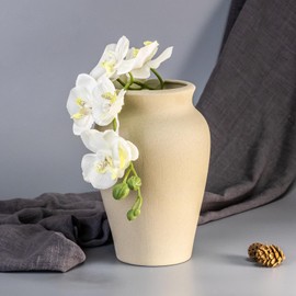 CLYANCE Ceramic Vase for Home Decor, 9 Inch Wide Mouth Pottery Vase, Vintage Farmhouse Vase Boho Neutral Decor, Terracotta Rustic Vase for Living Room, Entryway, Floor, Mantel Decoration（Pottery Clay）