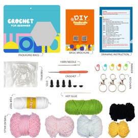 ZOCOYUU Crochet Kit for Beginners, 3 Pattern Animals-Owl, Rabbit, Frog, Knitting Kit for Adult Kids with Step-by-Step Video Tutorials and Yarns, Hook, Accessories (Green)