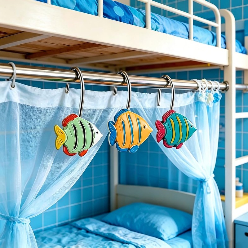 Fish-Shaped Shower Curtain Hooks 12-Pack, Underwater-Themed Bathroom Decor