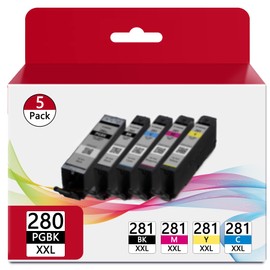 PGI-280 XXL/CLI-281 XXL Ink Cartridge 5 Color Value Pack Replacement for Canon 280 281 Ink Cartridges Compatible with Printer TR8520 TR8620 TR7520 TR8600 TS6120 TS6220 TS9120