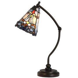 Bieye L10688 Tiffany Style Stained Glass Table Lamp Night Light with Swing Arm Base for Working Reading Home Decoration (Baroque Blue)