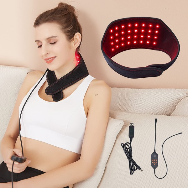 Red&Infrared Light Therapy for Neck, 32PCS 660nm LED Red Light and 850nm Near-Infrared Light for Neck Fatigue Relief, Adjustable Temp&Time, Auto Shut-Off, Flexible Neck Therapy Belt Wrap