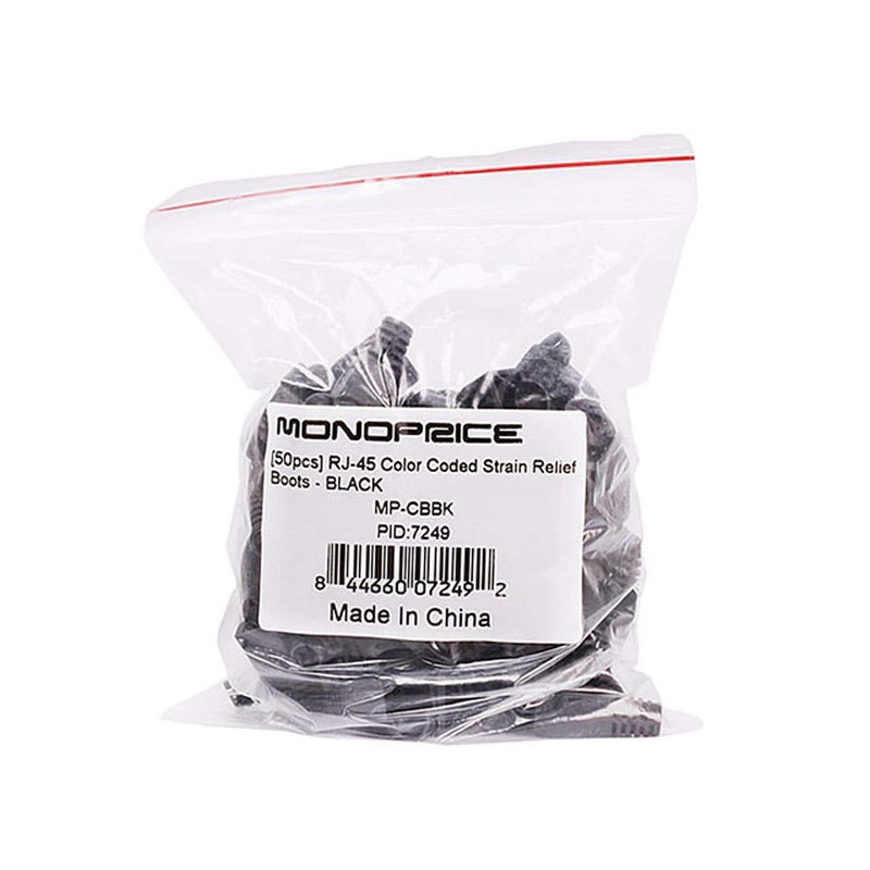 Monoprice [50pcs] RJ-45 Color Coded Strain Relief Boots - BLACK