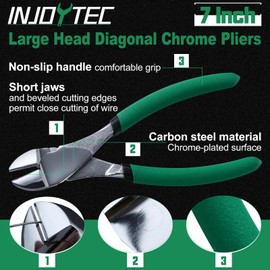 INJOYTEC 7 Inch Diagonal Pliers, Strong Nippers, Wire Cutters, Wire Nippers, Wire Nippers, Wire Cutters, Plastic Nippers, Tools, Fine Work, Cutting Blades, Compact, Beads, Professional, Hobby Use,