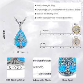 Eusense Tree of Life Pendant Necklace 925 Sterling Silver Gifts for Father's Day Jewellery for Mother Women Girls, Sterling Silver, No Gemstone