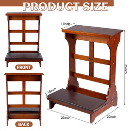 DoubleFill Solid Wood Prayer Bench Stool with Shelf and Cushion Church Prayer Bench Table Chair Padded Kneeler for Kneeling at Home, Religious Gifts, 23 x 20 x 32 Inches(Classic Style)