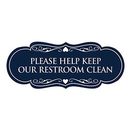 Signs ByLITA Designer Please Help Keep Our Restroom Clean - Cartel, Azul Marino/Blanco, Large (3-1/2" x 9")