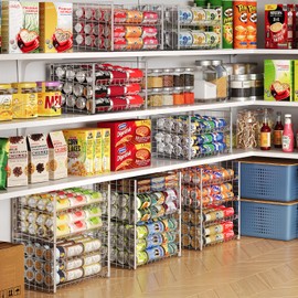 JKsmart 2-Tier Stackable Can Rack Organizer for Pantry, Adjustable Can Dispenser Holds Up to 62 Cans, Can Storage Holder for Various Ounces of Canned Food Soda Drinks, Silver, 2 Pack (Petent Pending)