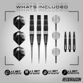 RED DRAGON Darts - Recon Series - 25g Torpedo Barrel - Steel Tip Dart Set - 90% Professional Tungsten Darts Set - Nitro Flite Integrated Flight/Shaft, Dart Flights & Stems