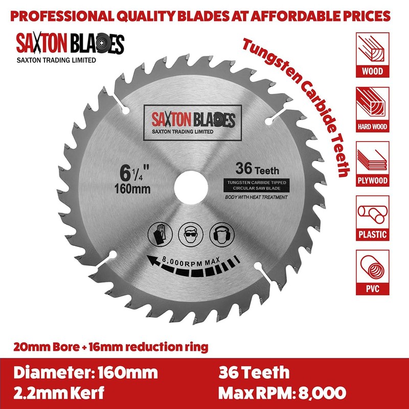Saxton TCT Circular Wood Saw Blade 160mm x 20mm x