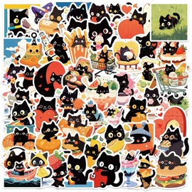 50PCS Black Cat Stickers, Vinyl Waterproof Cute Animals Sticker Set for Boys Girls Teenagers, Kawaii Cartoon kitten for Water Bottle Journal Computer