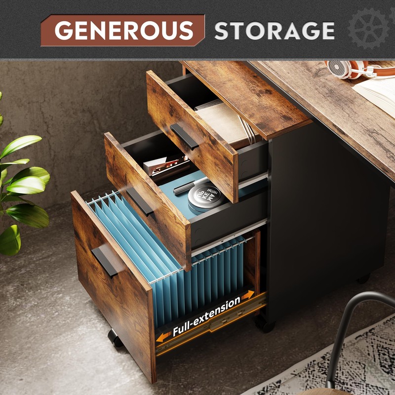 DEVAISE 3 Drawer Wood Mobile File Cabinet, Rolling Filing Cabinet