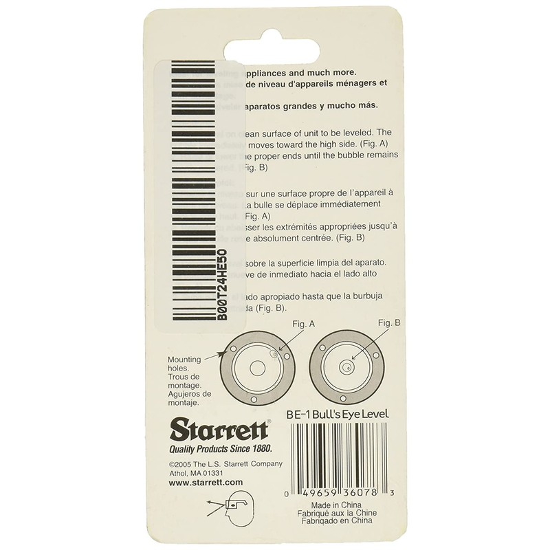 Starrett BE-1 Acrylic Circular Bullseye Level with Flange, 1.180" Diameter,