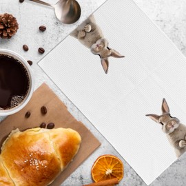 KFXHANGD Bunny Rabbit Kitchen Towels and Dishcloths Set of 2, Farmhouse Funny Bunny Dish Towels, Easter Bunny Decorative Hand Tea Towels for Bathroom Kitchen, Gifts for Bunny Lovers, 16x24 Inches