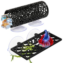 Abizoo Betta Fish Tank Accessories Decorations,Betta Tunnel Swim Tube Black Soft Edged Betta Hammock Bed, Shrimp guppies Hideout Betta Shelter Toys, Aquarium Moss Ledge - Perfect for Betta Tanks