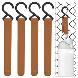 Linkidea Fence Hooks for Water Bottle Compatible with Owala FreeSip 24oz 32oz Vegan Leather S Shaped Hook Hanger for Sports Camping Orange Brown 4 Pack