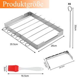 Barbecue Skewers and Rack Set, Stainless Steel Barbecue Rack with 2 Oil Brush, Reusable BBQ Skewer Set for BBQ Parties Meat Vegetables