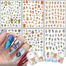 Cartoon Tiger Nail Art Stickers, 3D Animal Tiger Nail Self-Adhesive Sticker Design, Cute Tiger Nail Transfer Decals Acrylic Supplies for Women Girls Manicure Charms Decorations, DIY Resin Nail Decal