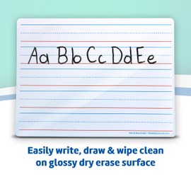 Flipside Products 9" x 12" Two-Sided Red & Blue Ruled/Plain Dry Erase Learning Mat, Flexible, Handwriting Practice, Education Learning, Lined, Economical - 12 Pack