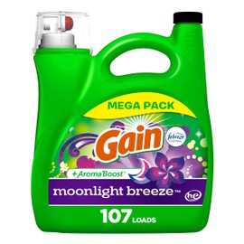 Gain + Aroma Boost Liquid Laundry Detergent, Moonlight Breeze Scent, 107 Loads, 154 Fl Oz, HE Compatible with Febreze and Oxi