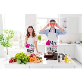 Beabes Mrs Right Couple Pink Heart Kitchen Apron Vintage Marriage Quote Love Heart Cooking Bib Apron For Chef Restaurant Home Cleaning Serving Painting 27" X 31"