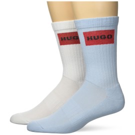 HUGO Two Pack Red Logo Design Quarter Ribbed Socks