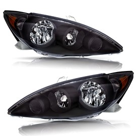 BRYGHT Headlight Assembly Set Replacement for 2005 2006 Toyota Camry LE XLE SE Black Housing with Amber Reflector