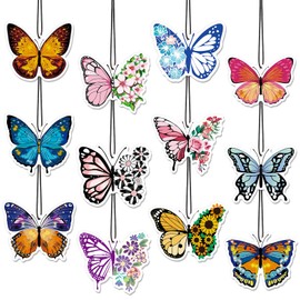 Whaline 12 Pack Butterfly Car Air Fresheners Colorful Summer Flower Butterfly Hanging Car Fresheners Cute Incense Chips Scented Ornament for Adults Daily Holiday Home Car Mirror Decor Accessories