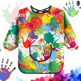 GSrenyu Kids Painting Apron, Waterproof Child Art Smock with Pocket, Long Sleeve Children's Art Apron for Painting,Cooking,Eating,Arts Children Ages 3-8