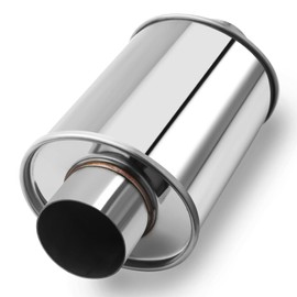 LCGP 3" Ultra Quiet Resonator, 3'' Inlet & Outlet 14" Overall Length Universal Muffler, 304 Stainless Steel vibrant performance resonator 3", Oval Muffler Shape, Silver