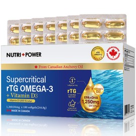 Nutri Power Low Temperature Supercritical Altige Omega 3 1360mg 180 Capsules 6 Months' Large Capacity Total of EPA+DHA 1250mg Vitamin D3 1000IU Bone Health / 저온 초임계 알티지 오메가3 1360mg 180캡슐 6개월분 대용량 EPA+DHA 의 합 1250mg 비타민D3 1000IU 뼈건강