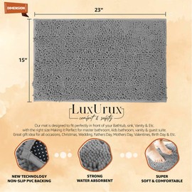 LuxUrux Bath Mat Extra-Soft Plush Bath Shower Bathroom Rug, 1'' Chenille Microfiber Material, Super Absorbent Shaggy Bath Rug (40 x 60 cm, Light Grey)