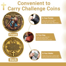 St Michael the Archangel Watches Over Us Challenge Coin Token - Psalm 91:10-11 Bible Verse, Zinc Alloy Saint Michael Coin, Religious Gifts for Protection & Faith, Catholic Gifts for Men
