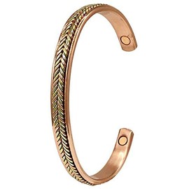 Helena Rose Copper Bangle for Women & Men - Classical Two Tone Plait Design with Magnets - with Jewellery Gift Box